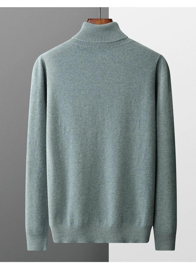 Men’s 100% Pure Merino Wool Turtleneck Pullover –Thickened Warm Cashmere Sweater - JVMCL