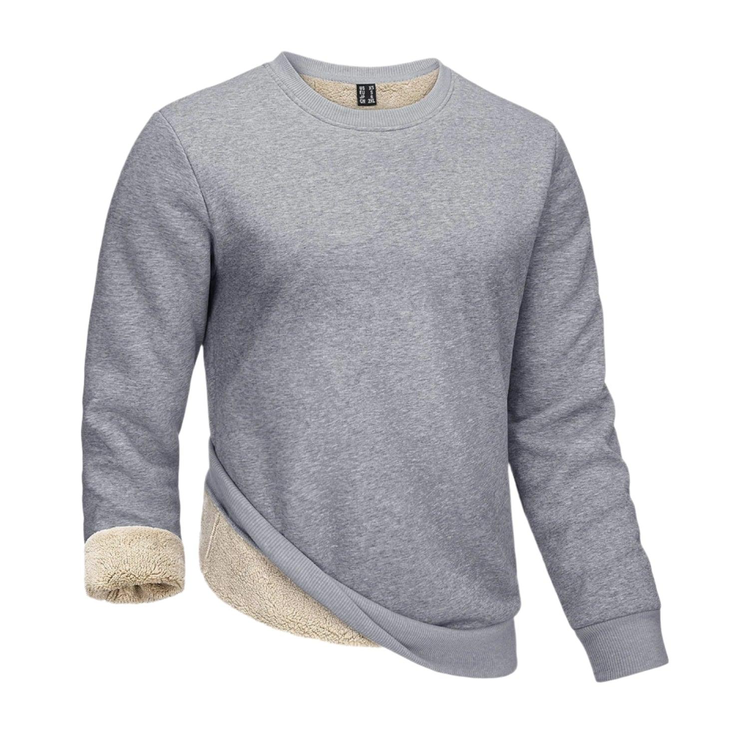 Men's Thicken Fleece Crewneck Sweatshirt – Heavy Sherpa-Lined Winter Pullover - JVMCL