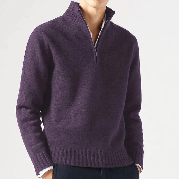 Men’s Cashmere Half-Zip Turtleneck Sweater–Warm Fleece-Lined Pullover for Winter - JVMCL