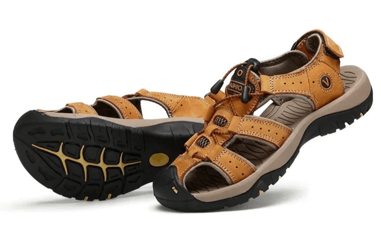 Hollow Breathable Genuine Leather Men's Slippers Outdoor Sandals - JVMCL