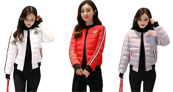 Quilted Cotton Women's Bomber Jacket: Padded Short High-Quality Winter Essential Parka Coat - JVMCL