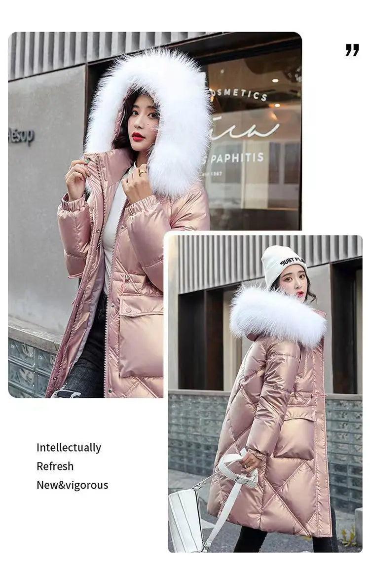 Warm and Stylish All Winter Long Women’s Hooded Fur Collar Parka Jacket - JVMCL