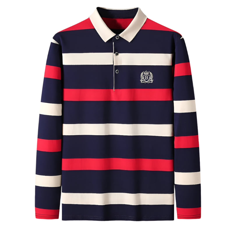 Men’s Cotton Long-Sleeve Striped Polo Shirt – Casual Business Fashion Sweater