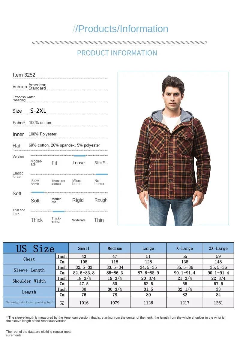 American Cross-Border Men's Plaid Hooded Winter Jacket - JVMCL