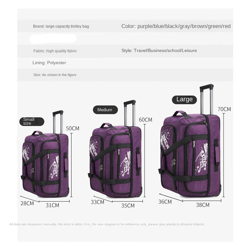 Large Capacity Trolley Bag with Wheels – Durable Oxford Rolling Luggage for Travel - JVMCL