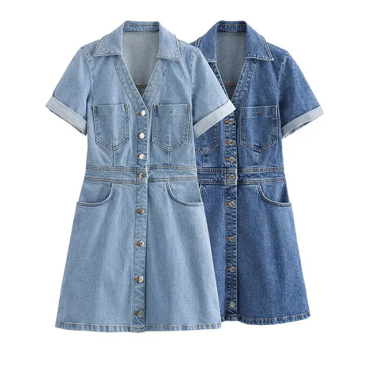 Women’s Retro Denim Mini Dress – Chic & Elegant Street Style for Summer