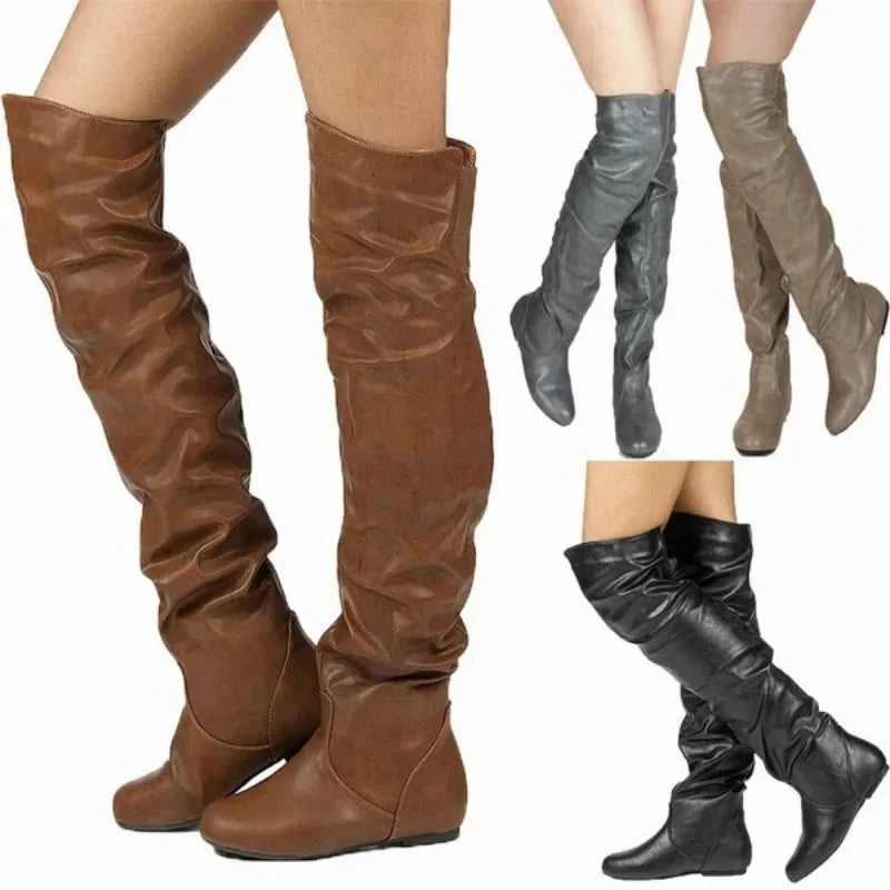 Women’s Versatile Mid-Calf Low Heel Western Chunky Platform Motorcycle Boots - JVMCL