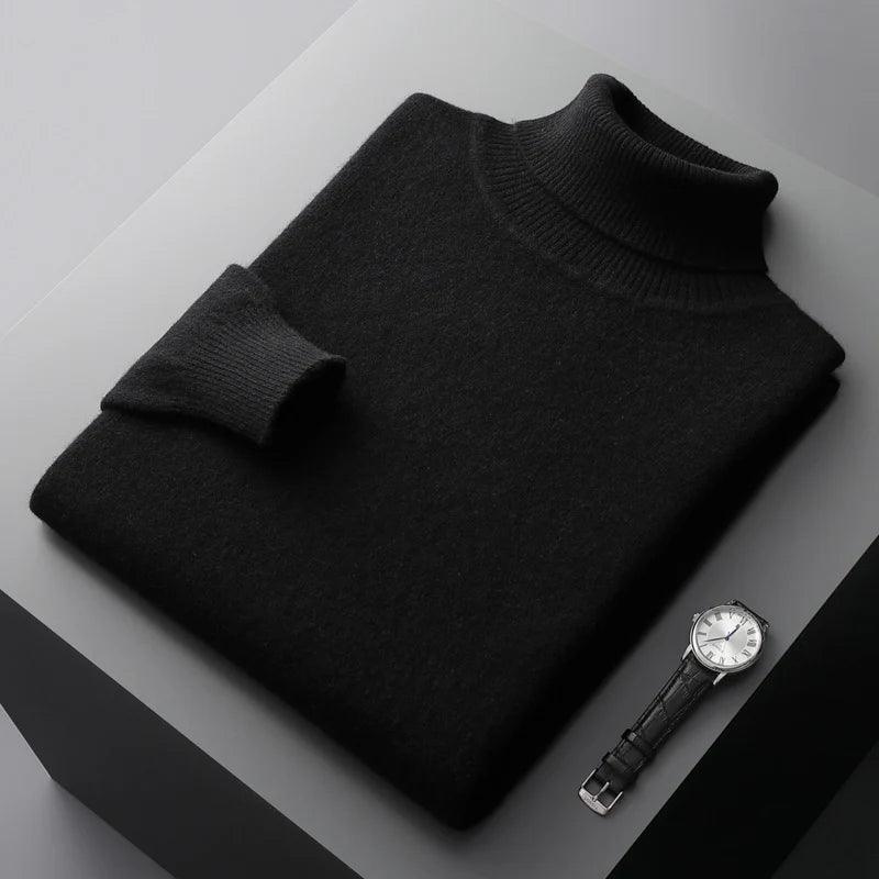 Men’s 100% Pure Merino Wool Turtleneck Pullover –Thickened Warm Cashmere Sweater - JVMCL