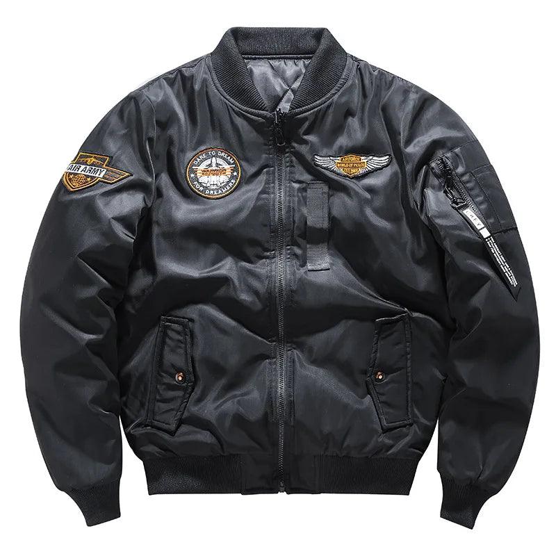 Double-Sided Embroidery Thickened Air Force MA-1 Pilot Cotton Bomber Jacket - JVMCL