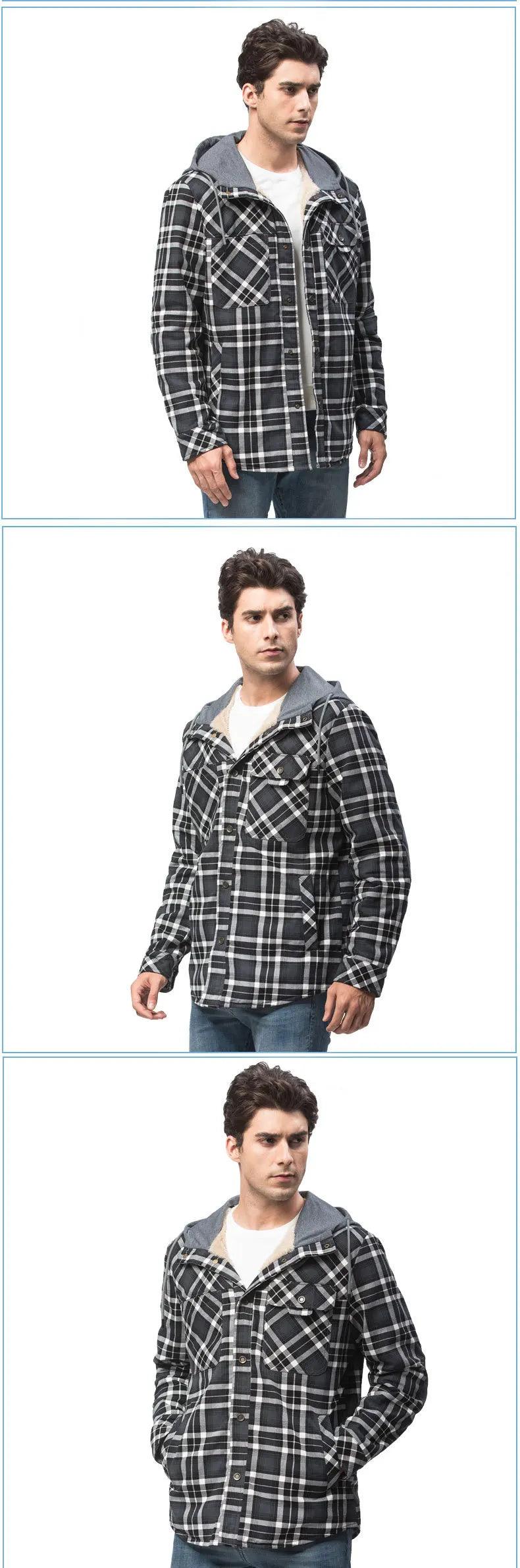 American Cross-Border Men's Plaid Hooded Winter Jacket - JVMCL