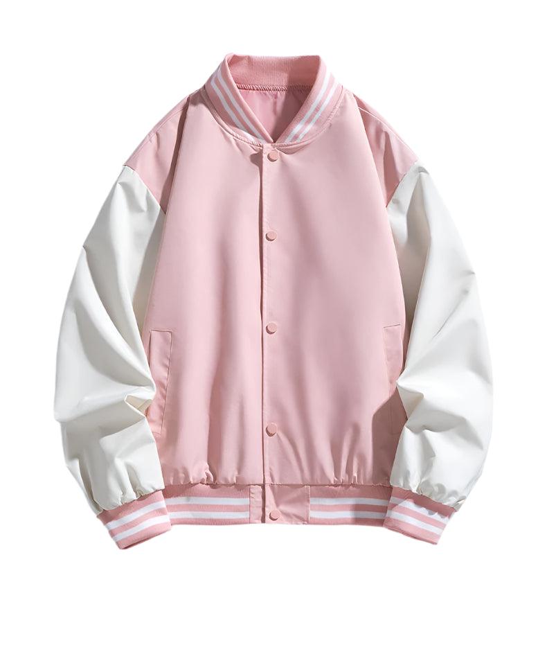 Pink Women Bomber Jackets Fall Winter Fashion Baseball Uniform Oversized Coats - JVMCL