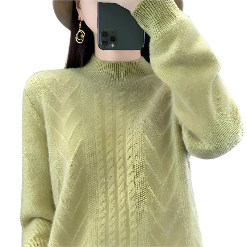 Long-Sleeved -High-Necked Twisted Knit Wool Pullover Sweater for Autumn/Winter - JVMCL