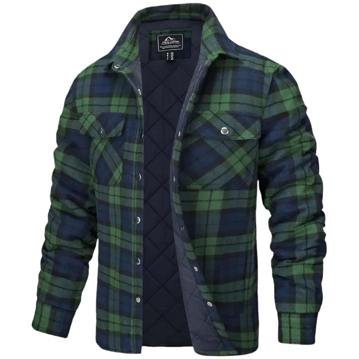 Men’s Plaid Long-Sleeve Winter Jacket – Thick Lapel Bomber Coat for Autumn & Winter - JVMCL