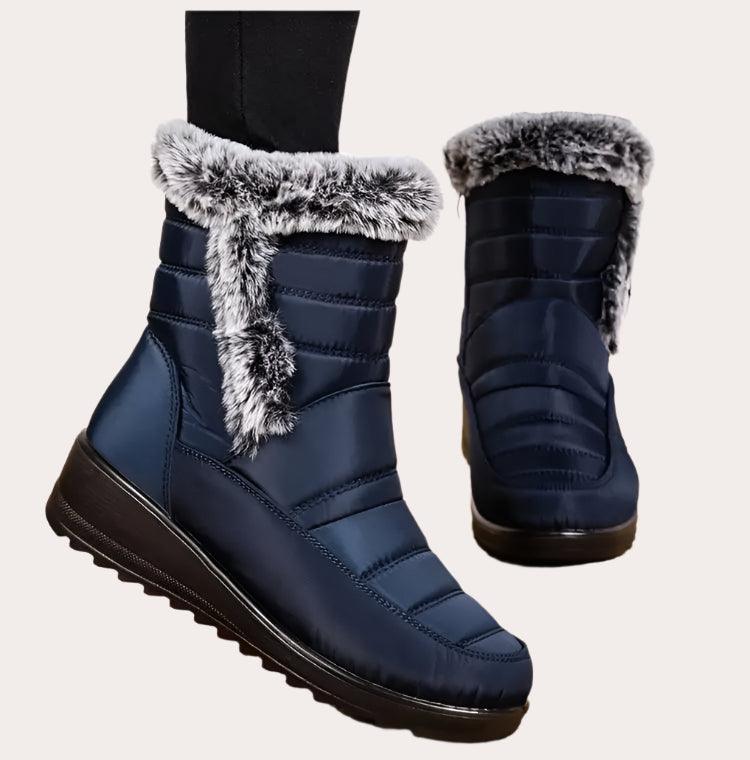 Women's Mid-Calf Snow Boots – Plush-Lined Platform Winter Boots with Down Upper - JVMCL