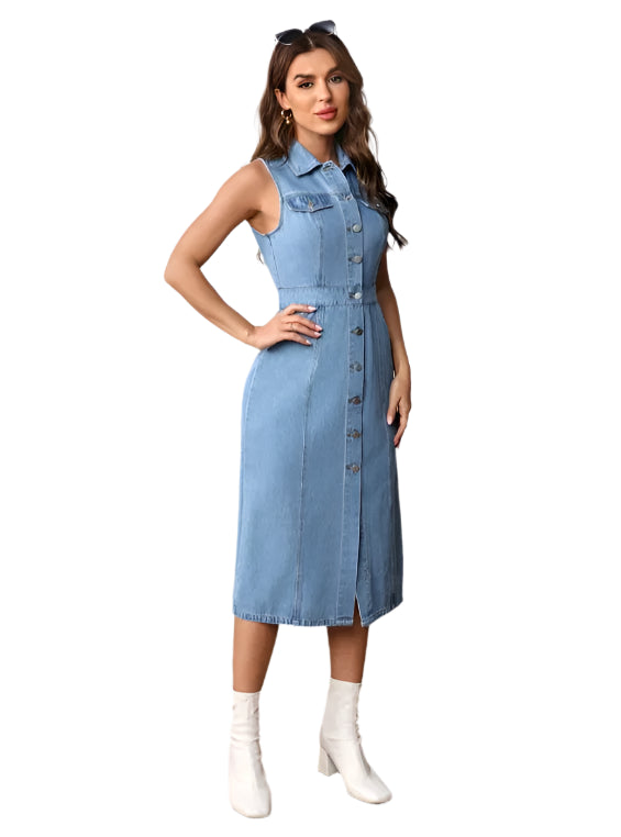 Women's Vintage Denim-Inspired Chic & Versatile Denim Fashion Sleeveless Dress