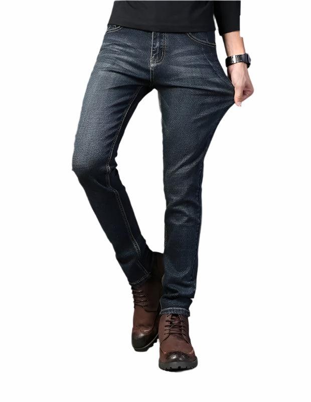 Men's Solid Color Straight Leg Stretch Jeans - Casual Loose Comfortable Denim Pants - JVMCL