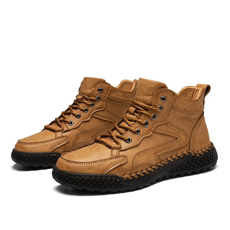 Men's High-Top Hiking Non-Slip Plush-Lined Genuine Leather Winter Snow Boots - JVMCL