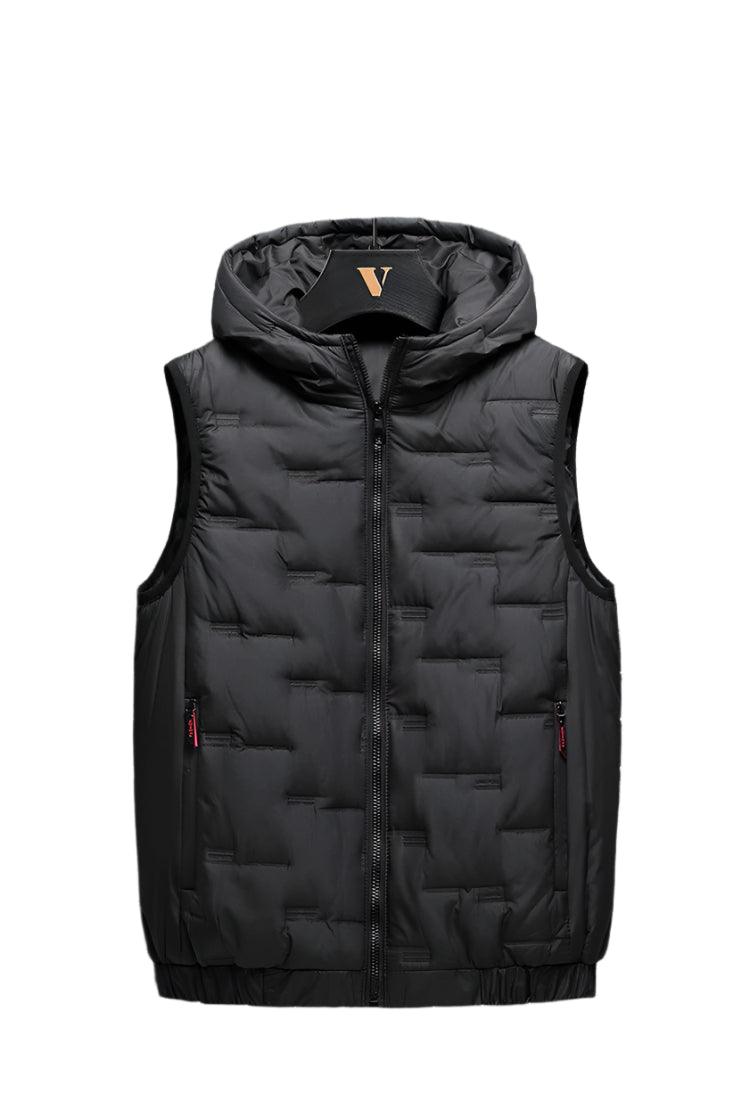 Winter Men's Warm Hooded Vest Jacket - Rectangular Embossed Down Cotton Design - JVMCL