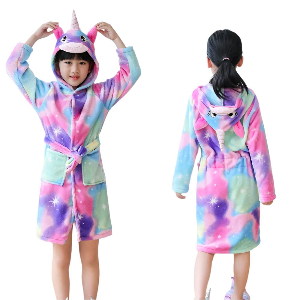 Unicorn Kids Hooded Bathrobe – Soft Flannel Animal Pajamas for Boys & Girls - JVMCL