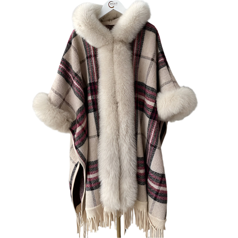 Thick Warm Elegant Winter Fur Cape Poncho & Fashionable Cardigan Shawl Cloak - JVMCL