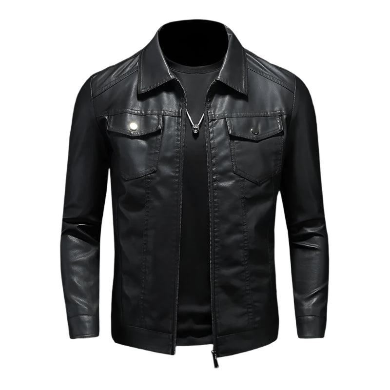 Men’s Lapel Leather Jacket: All-Season Waterproof, Fit & Stylish for Durability - JVMCL