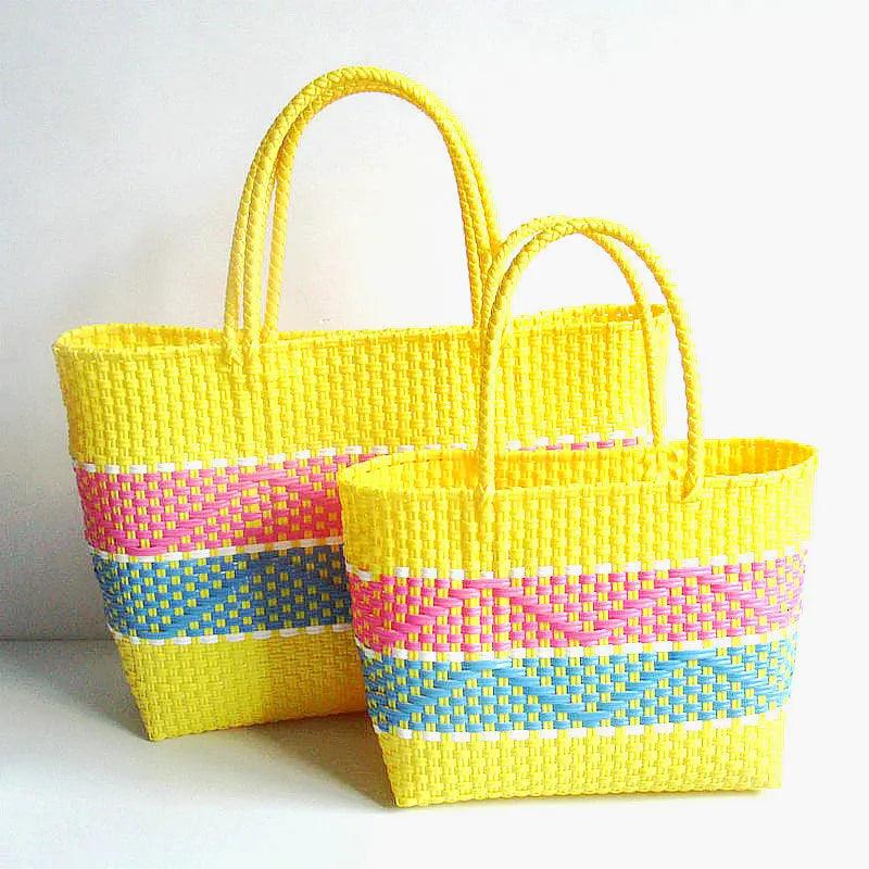 Handmade Plastic Woven Bohemian Tote – Summer Beach Shoulder Bag for Women - JVMCL