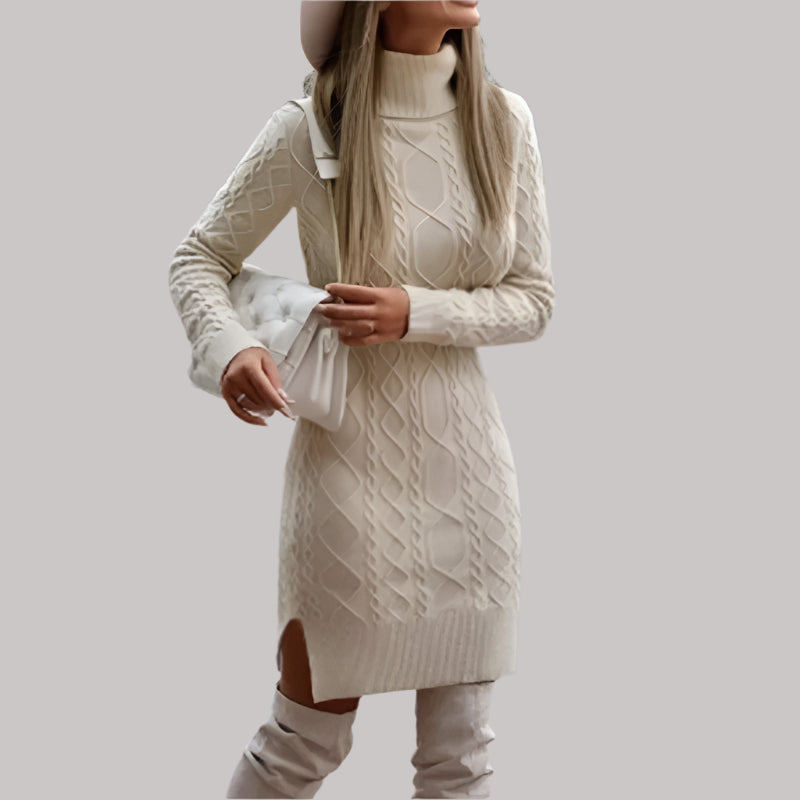 Warm Knitted Mini Dress for Women - High Neck Slim Wool Winter Fashion