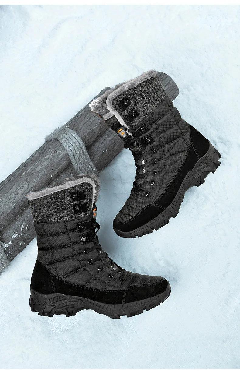 Super Warm Men Hiking Waterproof Leather Winter Snow Boots Sneakers - JVMCL