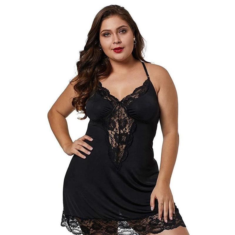 Women's Plus Size Satin Nightgown – Lace Trim Spaghetti Strap Sleepdress - JVMCL