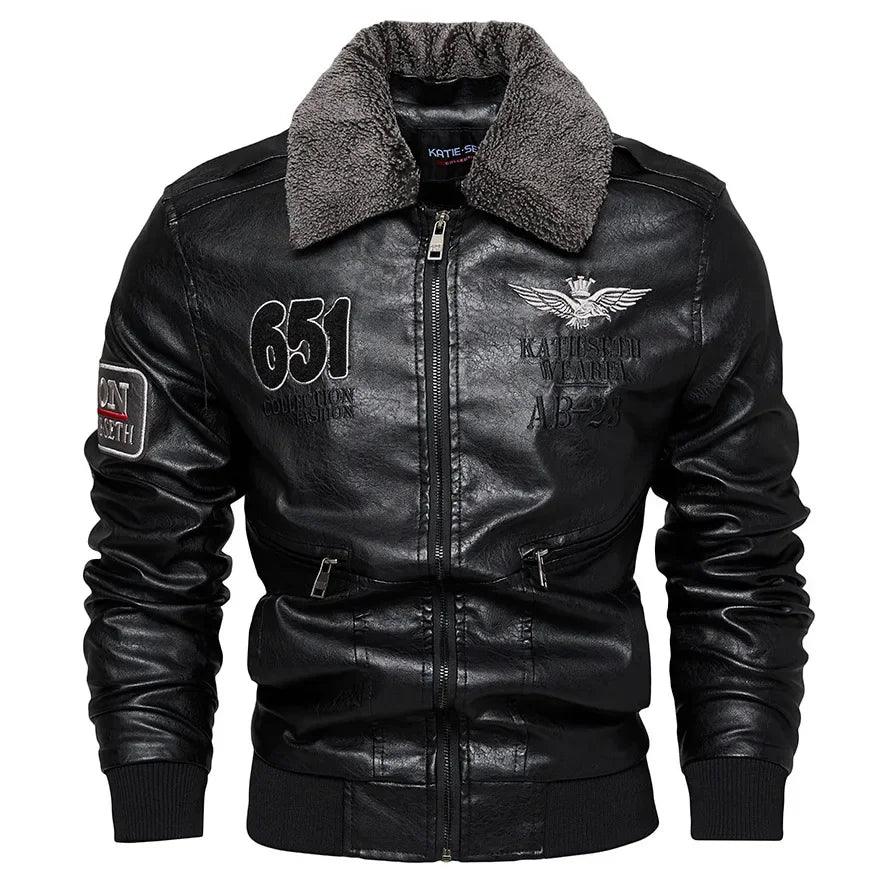 Fashion-Forward Casual Leather Embroidered Aviator Men's Biker Motorcycle Jacket - JVMCL