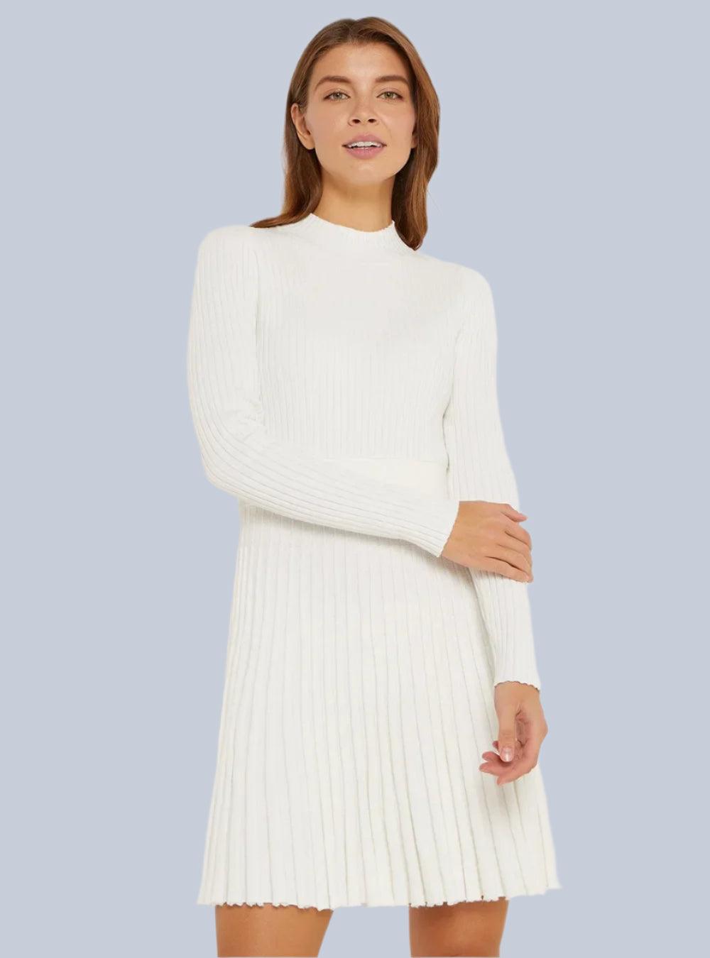 Turtleneck Knit Ruffled Mini Elegant High Waist Ribbed Skinny Knitwear Dress - JVMCL