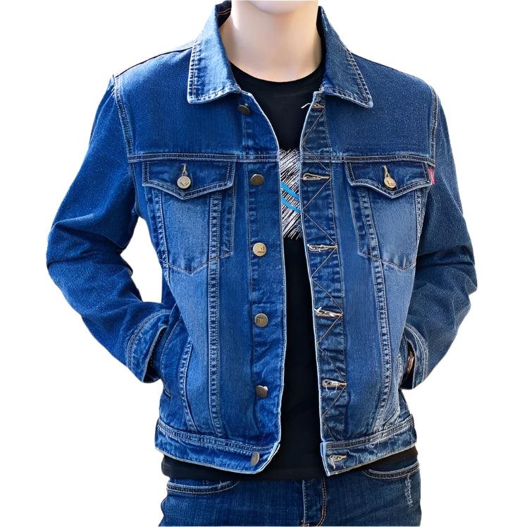 Men's Slim Fit Denim Jacket – Vintage Blue Casual Jeans Coat for Autumn & Winter - JVMCL