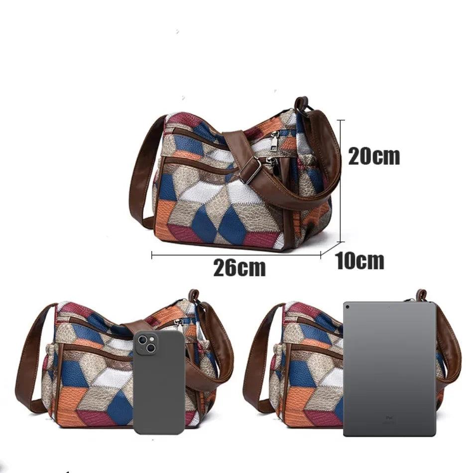 Soft Leather Women's Shoulder & Crossbody Bag – Fashion Patchwork Tote - JVMCL