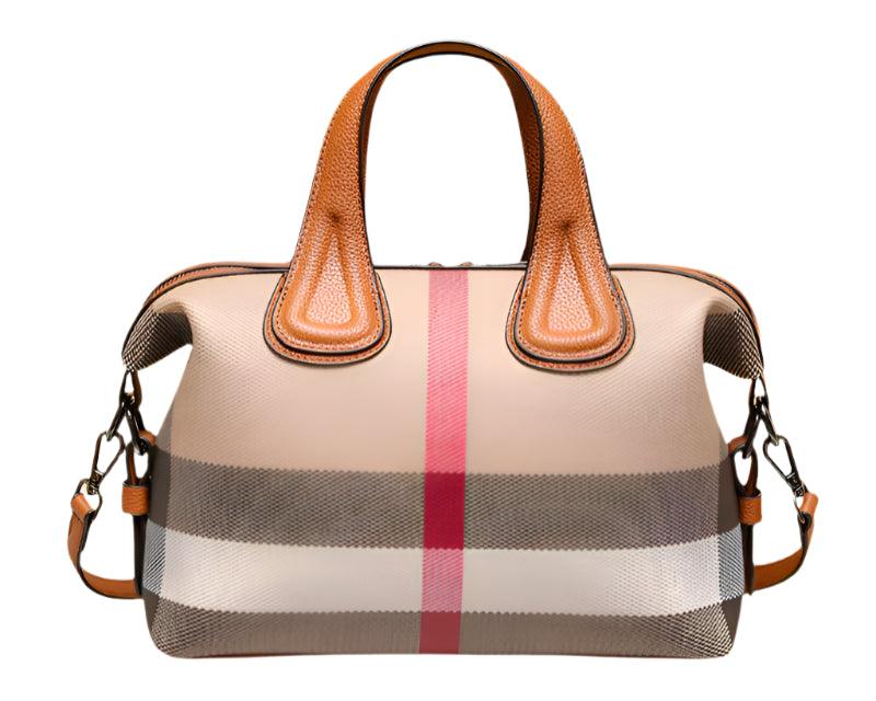 Luxury Plaid Canvas Boston Handbag – Designer Crossbody & Shoulder Bag for Women - JVMCL