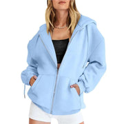 Women's Long Sleeve Solid Zip-Up Sweatshirt - Autumn/Winter Fashion Hoodie - JVMCL