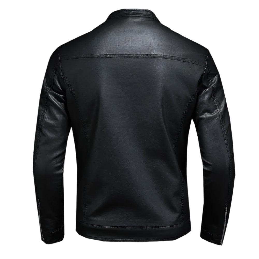 Fashion Motorcycle Stand Collar Slim Long Sleeve Biker Leather Coat Jacket - JVMCL