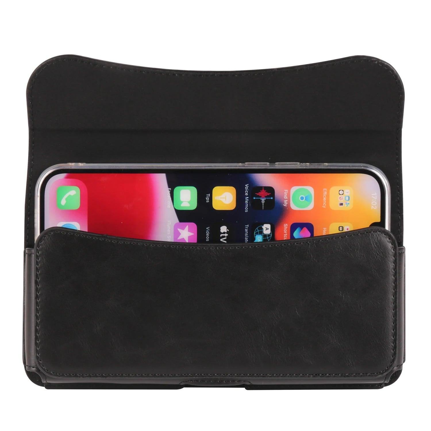 Crazy Horse Leather Horizontal Waist Phone Bag Pouch for Large Smartphones