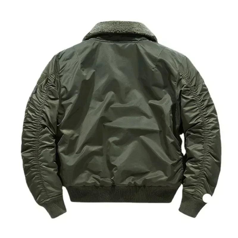 Lapel Collar Pilot Air Force Coat- Army Green Bomber Tactical Military Jacket - JVMCL