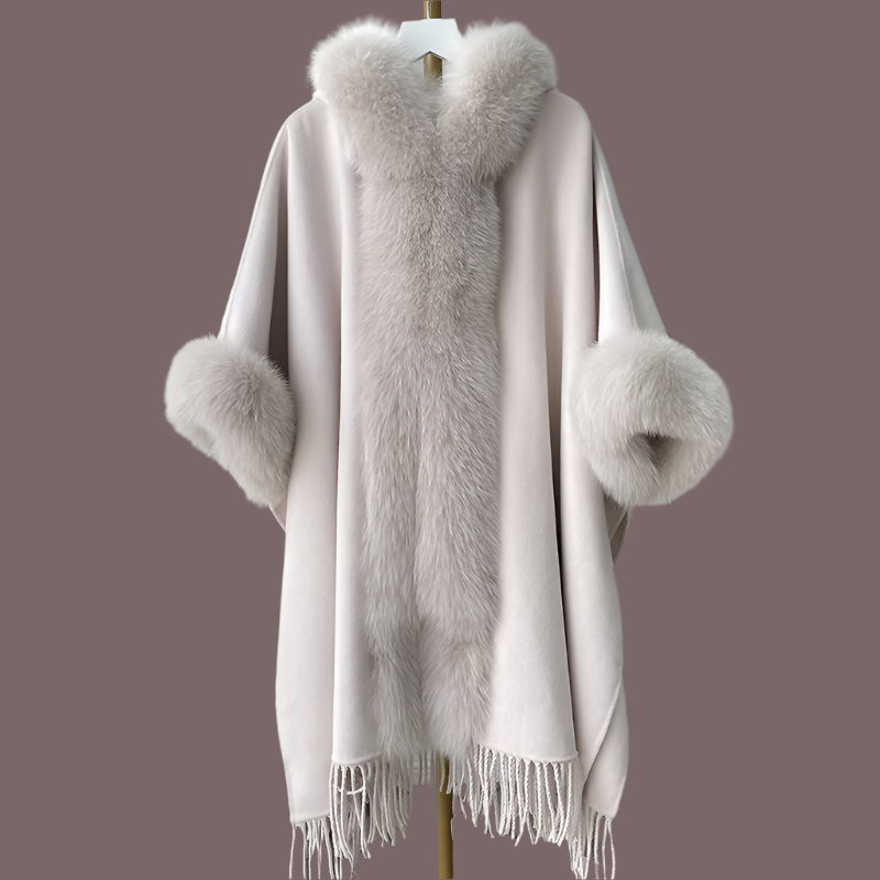 Thick Warm Elegant Winter Fur Cape Poncho & Fashionable Cardigan Shawl Cloak - JVMCL