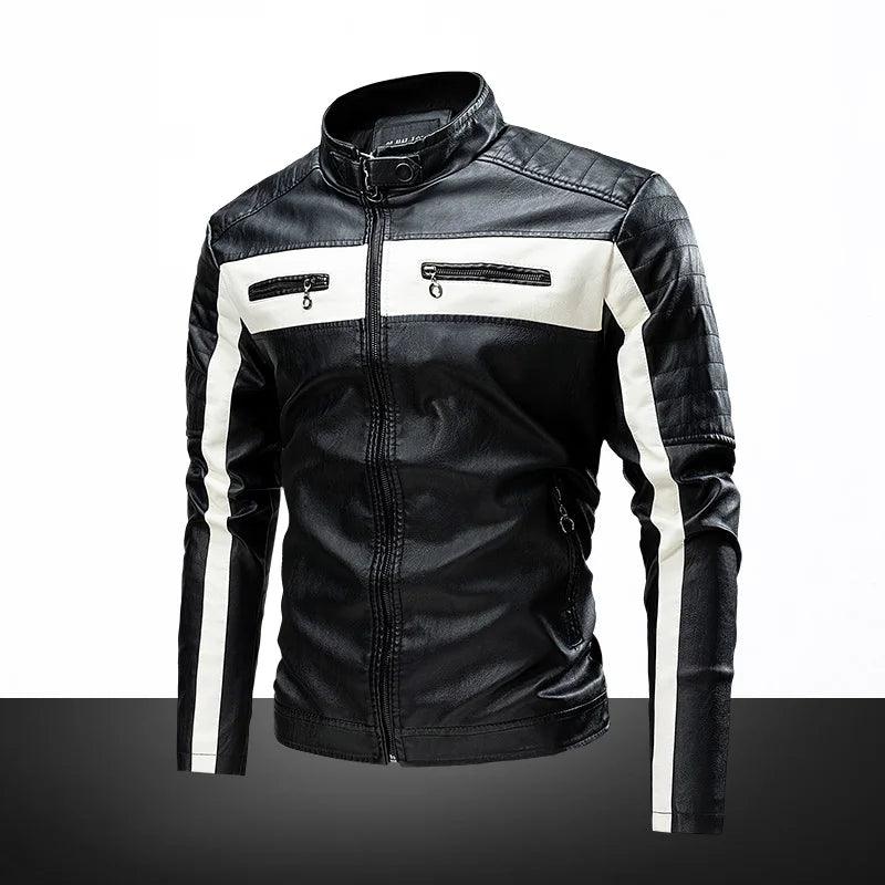 Standing Collar Leather Winter Jacket – Men's Business High-Grade PU Motorcycle Jacket - JVMCL