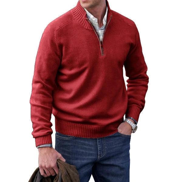 Men’s Cashmere Half-Zip Turtleneck Sweater–Warm Fleece-Lined Pullover for Winter - JVMCL