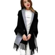 Autumn Winter Fashion Lady Tassel Knitted Shawl Sweater Women Solid Tassel Batwing Sleeve Poncho Cardigan wrap swing - JVMCL