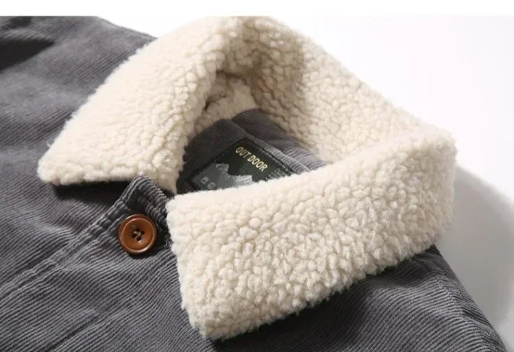 Men’s Corduroy Fur Collar Warm & Stylish Cotton-Padded Windbreaker Jacket 