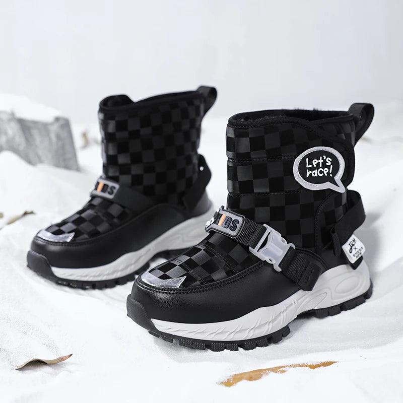 Children Warm Plush Rubber Fashion Sneakers Outdoor Girls Boys Kids Boots - JVMCL