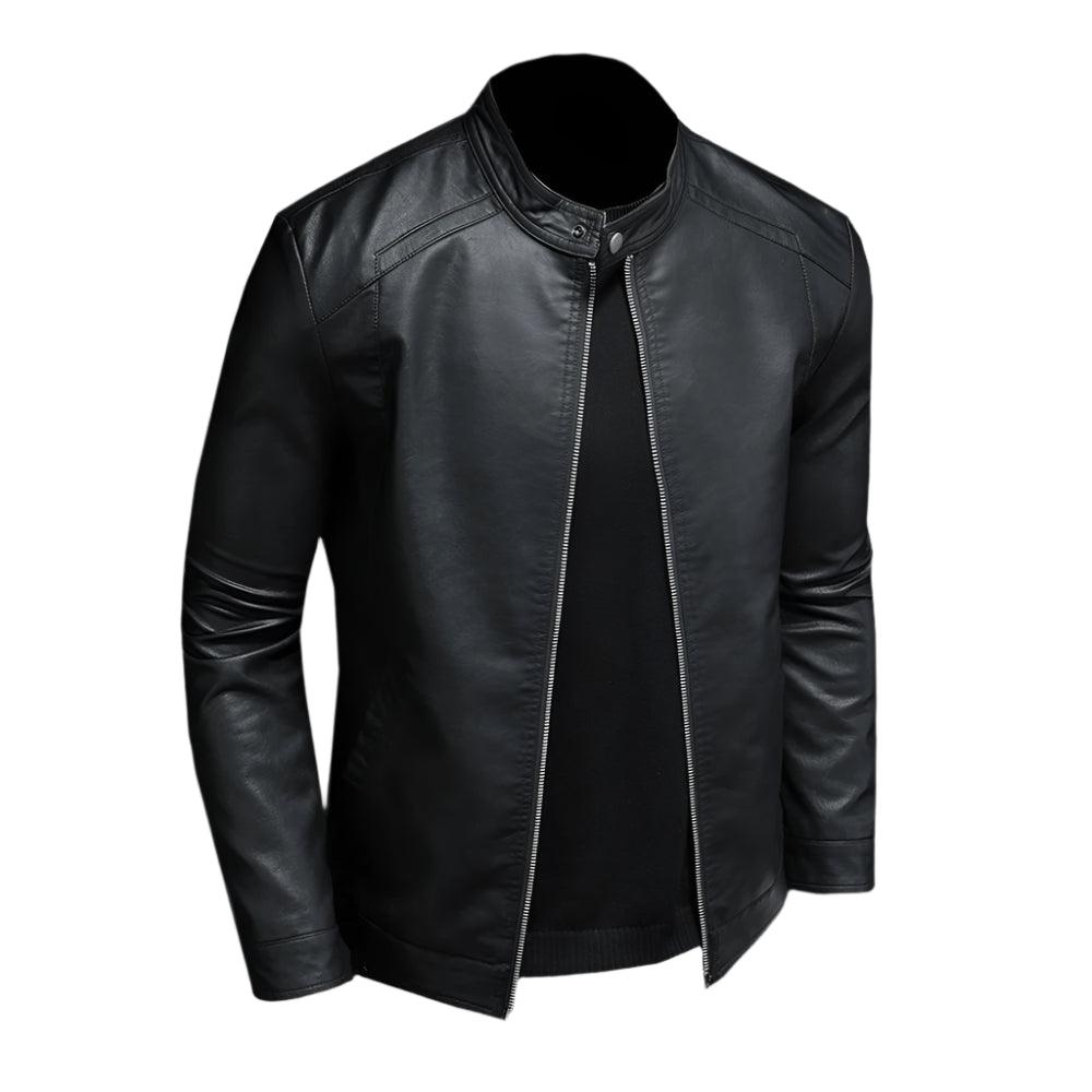 Fashion Motorcycle Stand Collar Slim Long Sleeve Biker Leather Coat Jacket - JVMCL