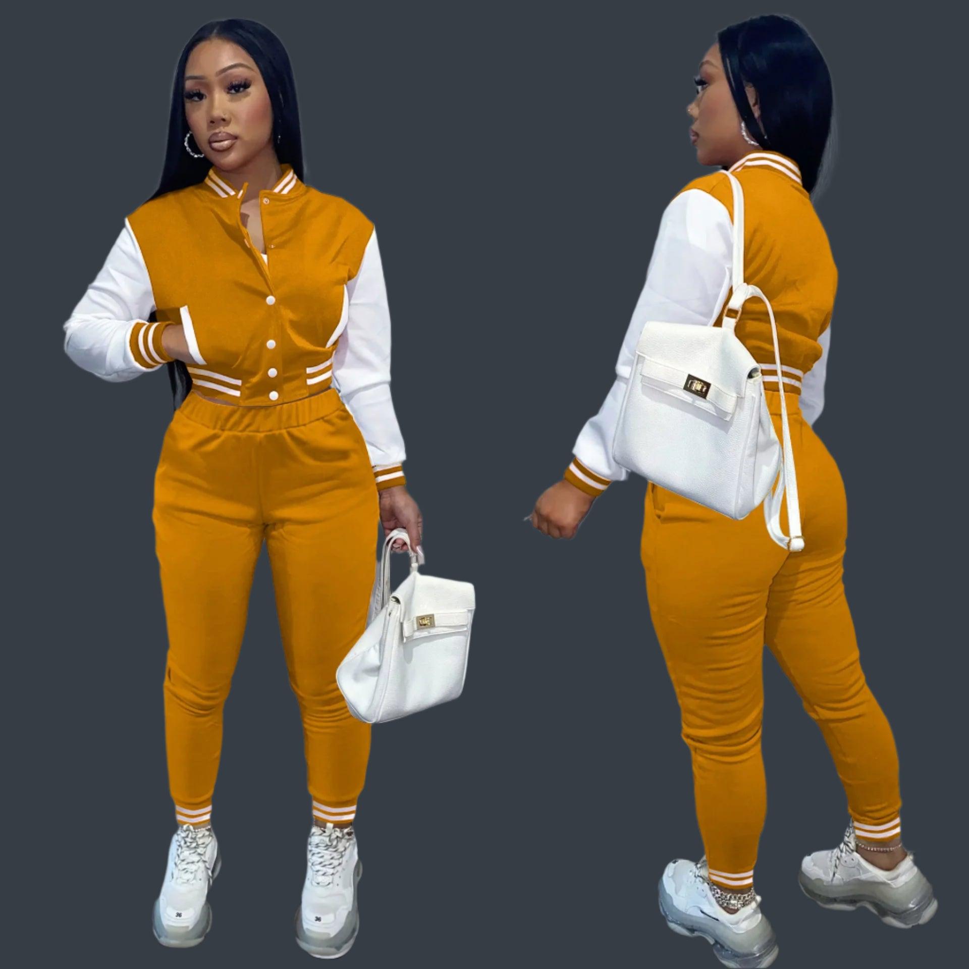 Autumn Two-Piece Women's Sports Suit - Baseball Jacket and Drawstring Pants - JVMCL