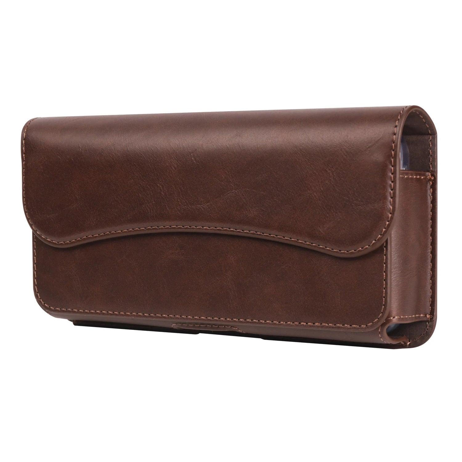 Crazy Horse Leather Horizontal Waist Phone Bag Pouch for Large Smartphones