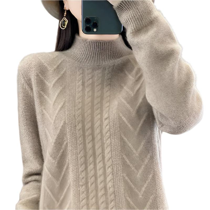 Long-Sleeved -High-Necked Twisted Knit Wool Pullover Sweater for Autumn/Winter - JVMCL