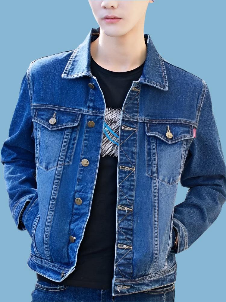 Men's Slim Fit Denim Jacket – Vintage Blue Casual Jeans Coat for Autumn & Winter - JVMCL