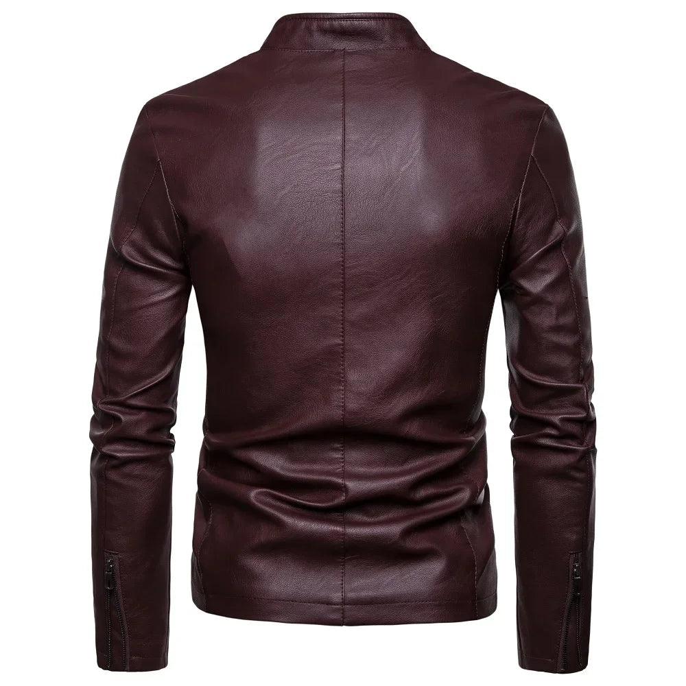 Men's Korean Design Slim Standing Collar PU Leather Jacket - JVMCL